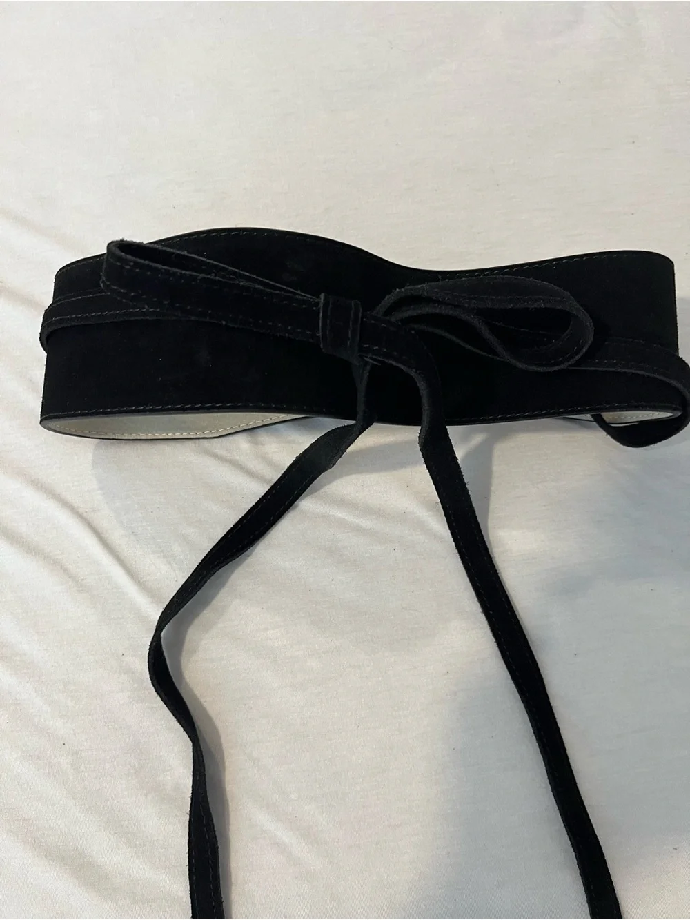 White House Black Market Black Suede Obi Waist Belt with Tie Accent